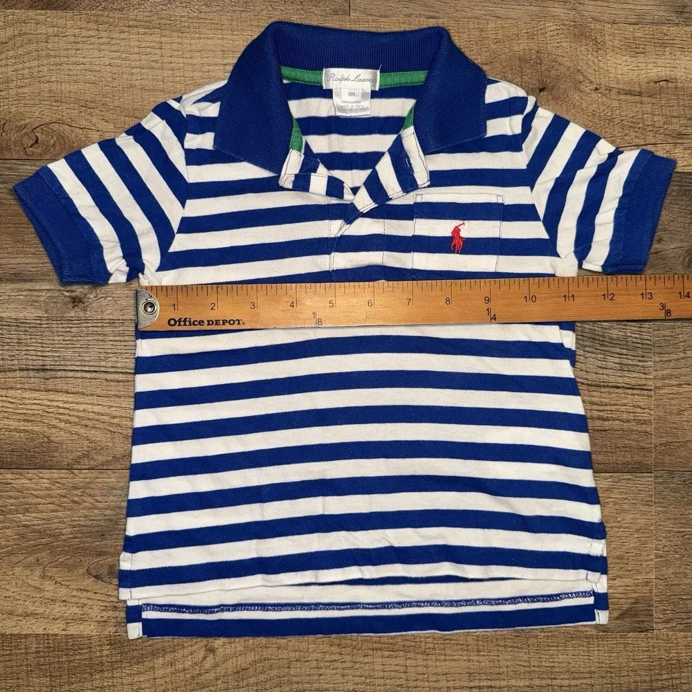 Ralph Lauren Blue White Striped Polo Shirt Red Pony Chest Pocket 18 Month